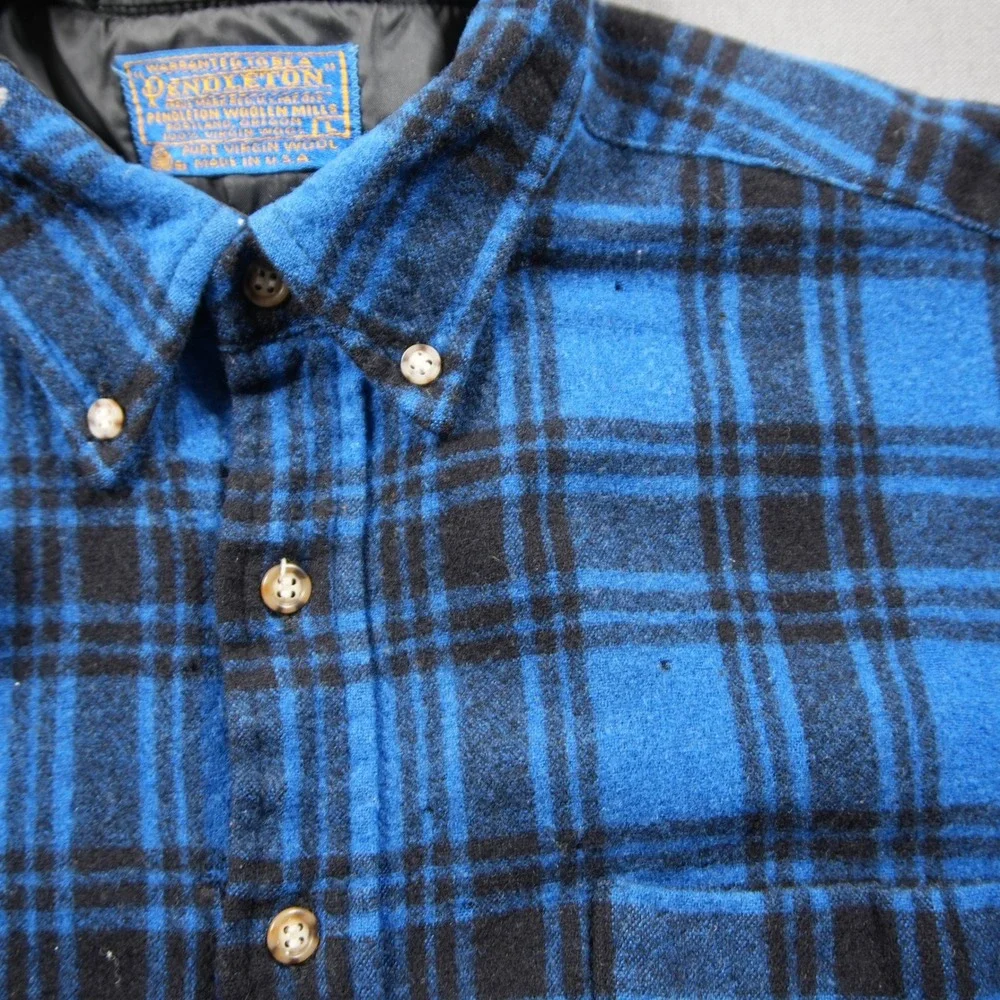 Thrashed Pendleton Vintage Wool Plaid Men Shirt S Blue Distressed Western Skate